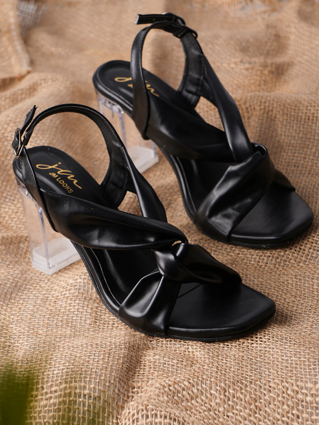 Jm Looks Women's Twisted Strap Clear Heel Sandals