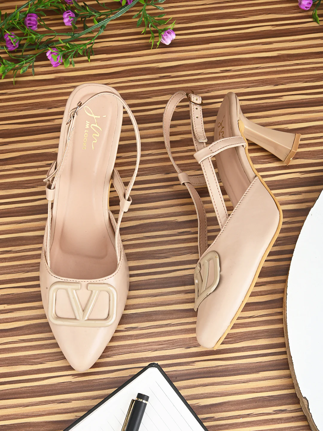Typographic Applique Slingback Kitten Heels - Image 15