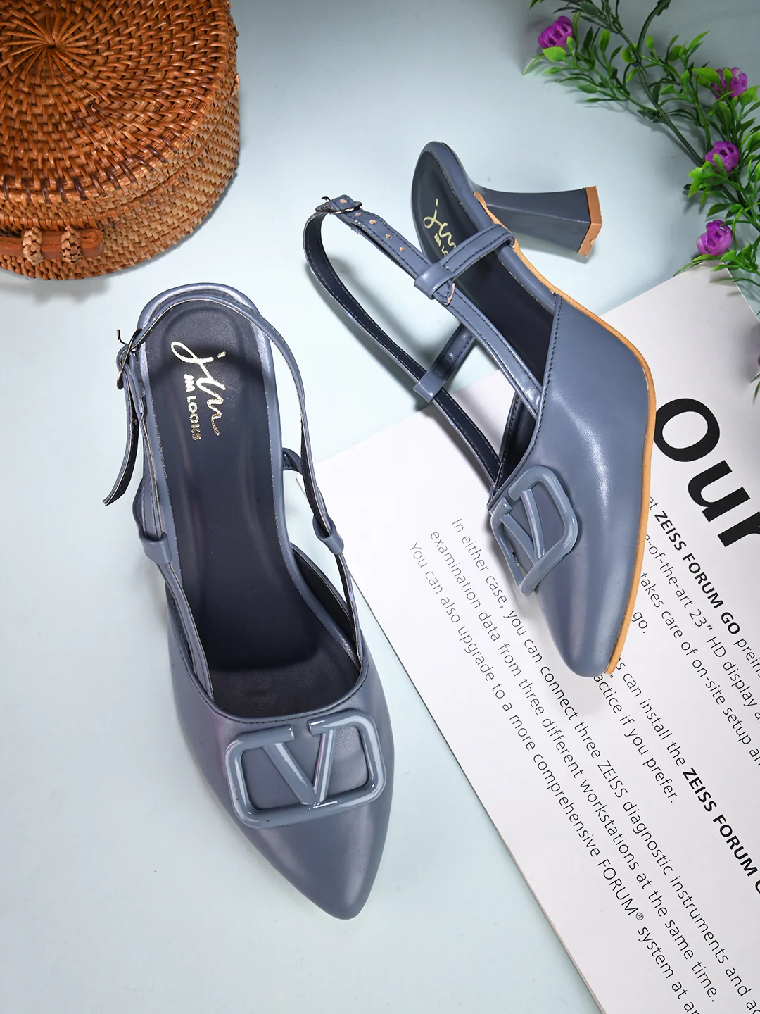 Typographic Applique Slingback Kitten Heels - Image 9