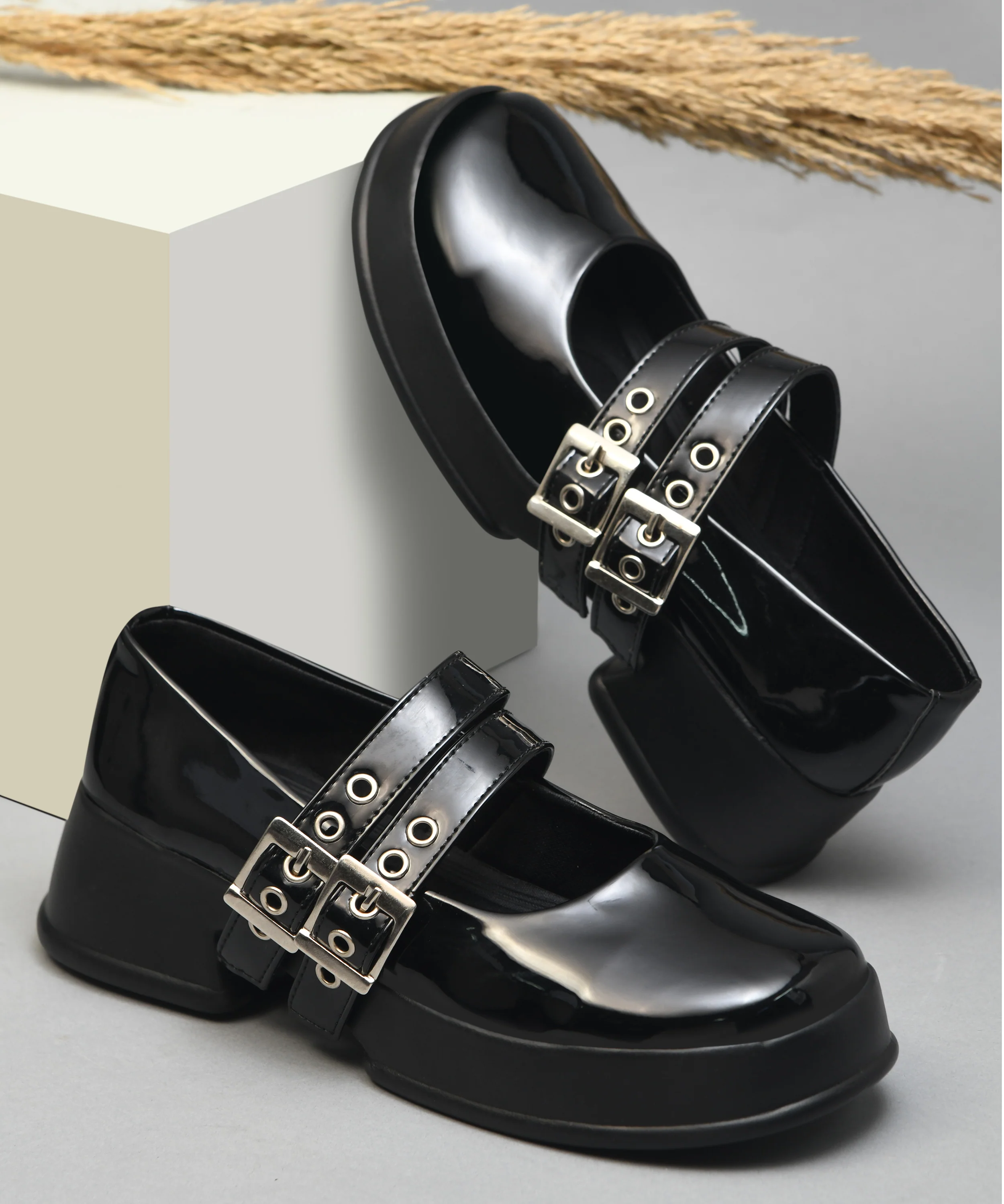 Urban Edge Double Buckle Chunky Heels