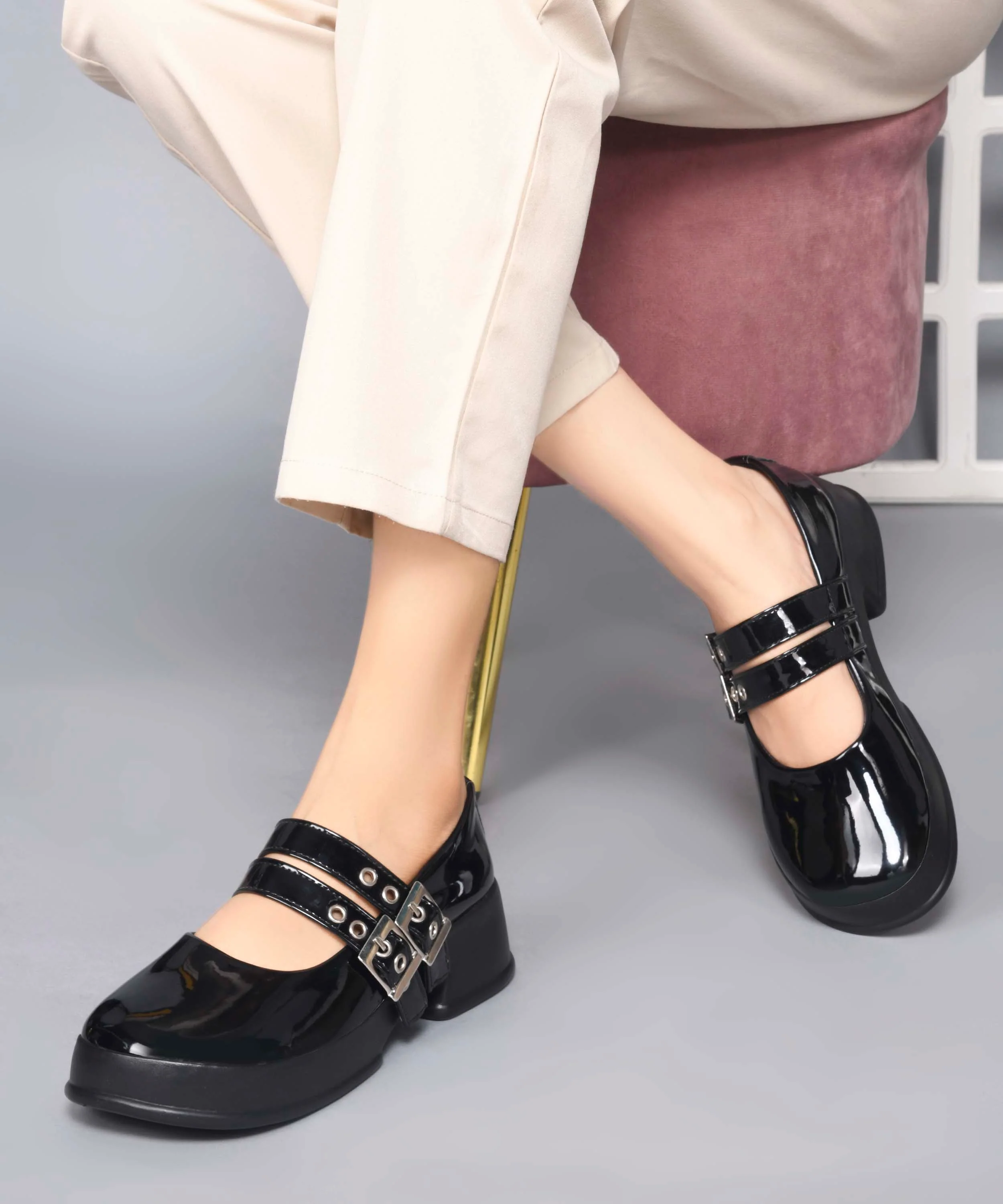 Urban Edge Double Buckle Chunky Heels - Image 4