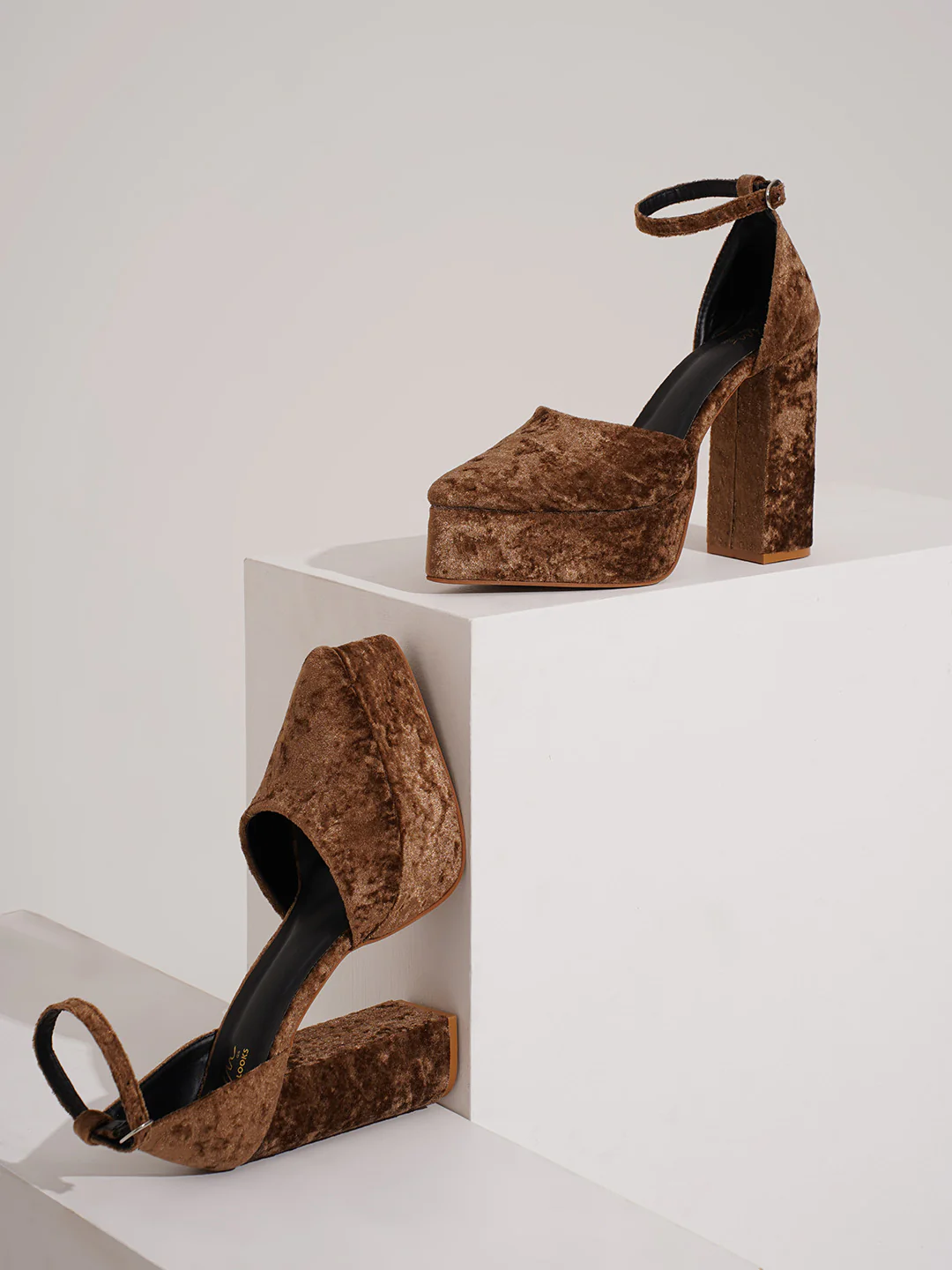 Velvet Platform Block Heels - Image 11
