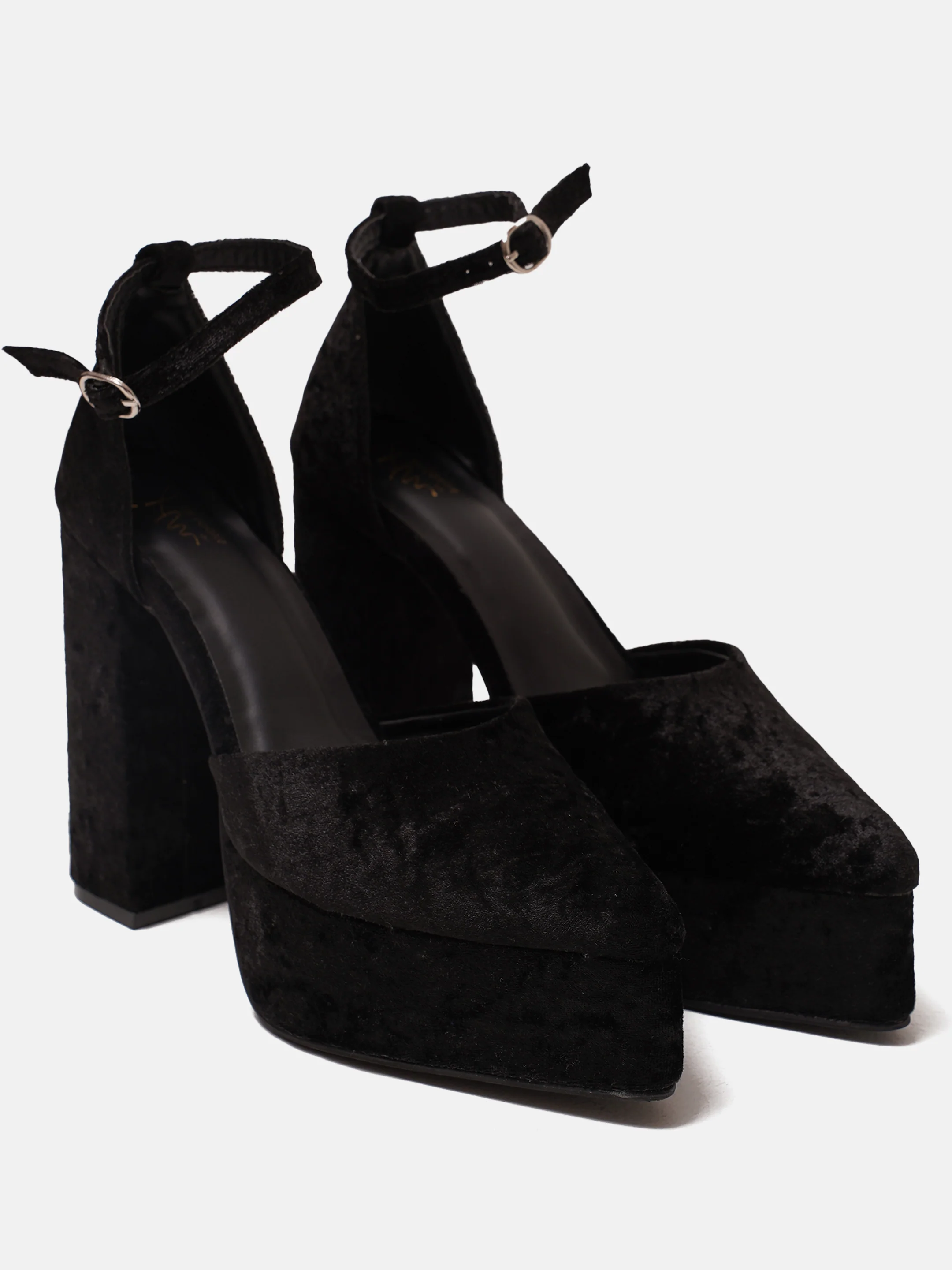 Velvet Platform Block Heels - Image 4
