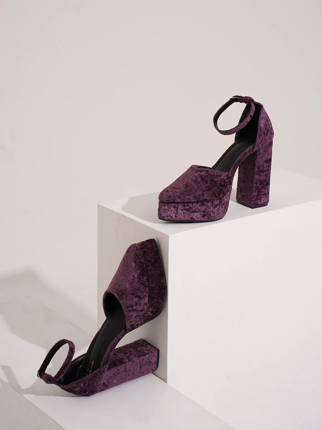 Velvet Platform Block Heels - Image 6