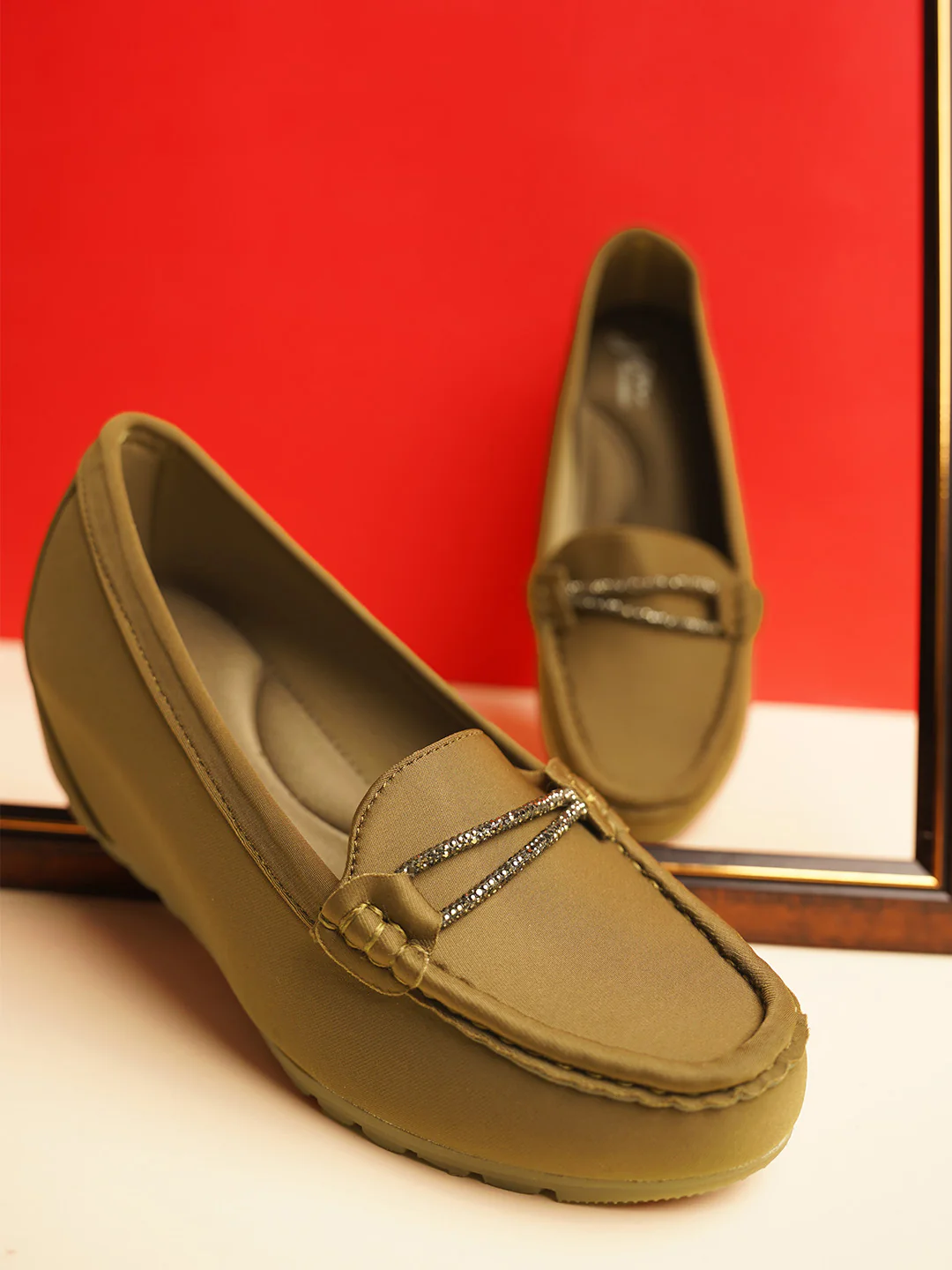 JM Looks Embellished Buckle Wedge Loafers