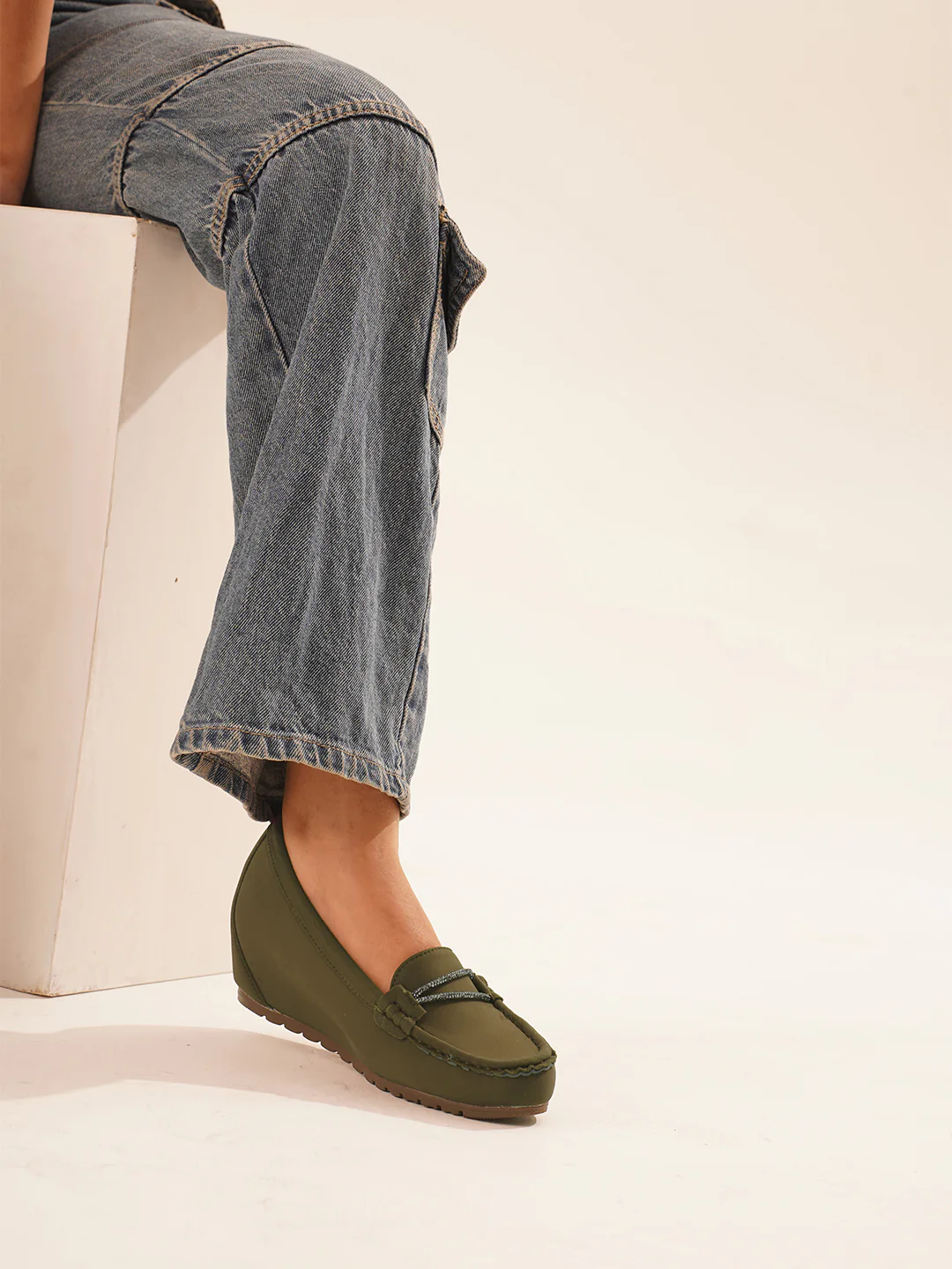JM Looks Embellished Buckle Wedge Loafers - Image 3