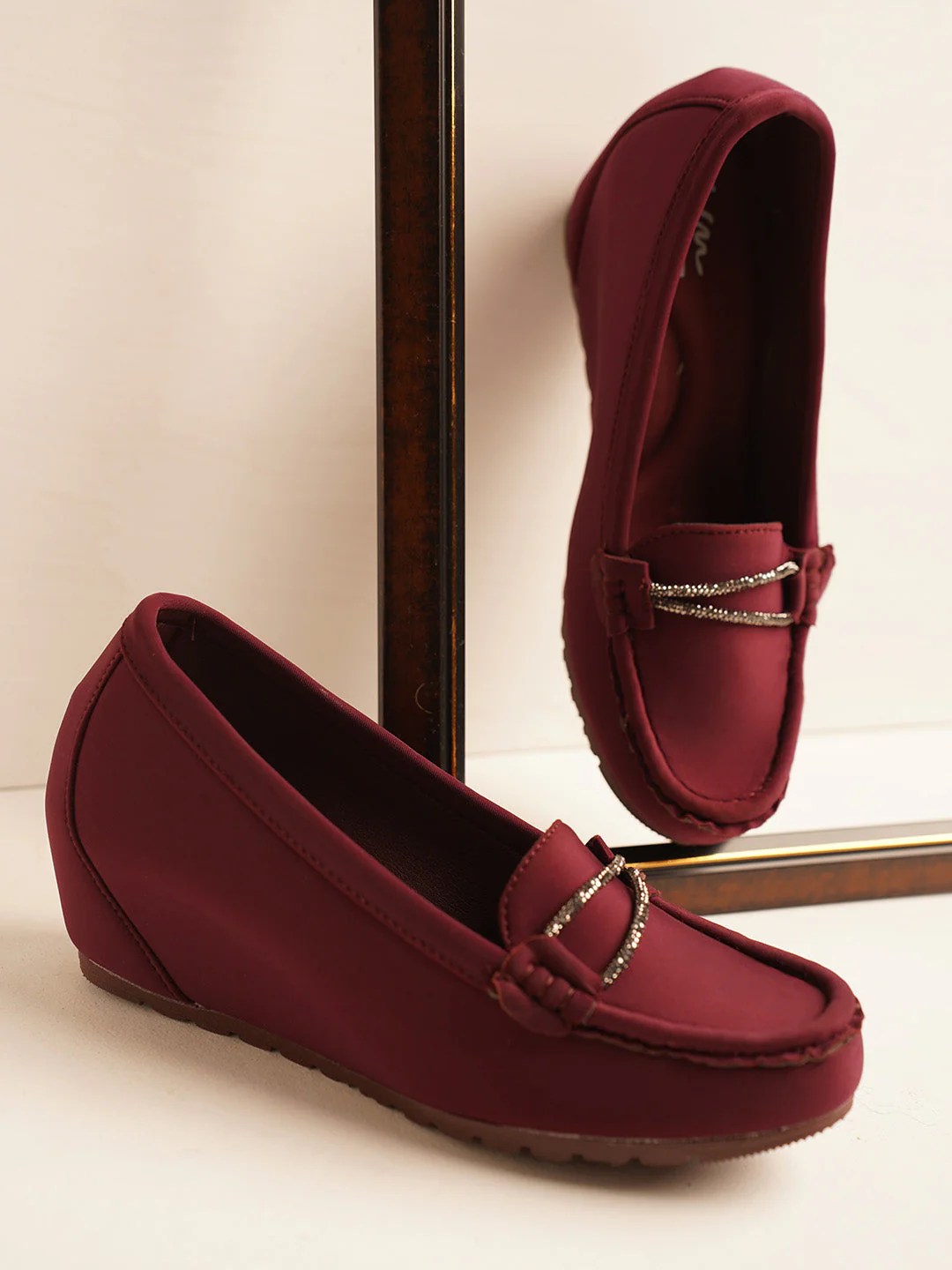 JM Looks Embellished Buckle Wedge Loafers - Image 7