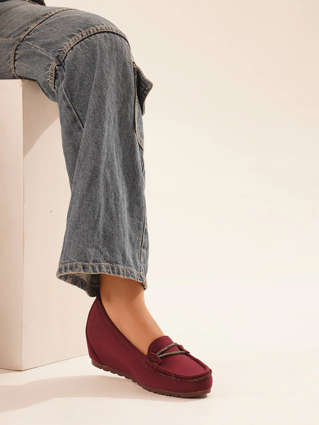JM Looks Embellished Buckle Wedge Loafers - Image 9
