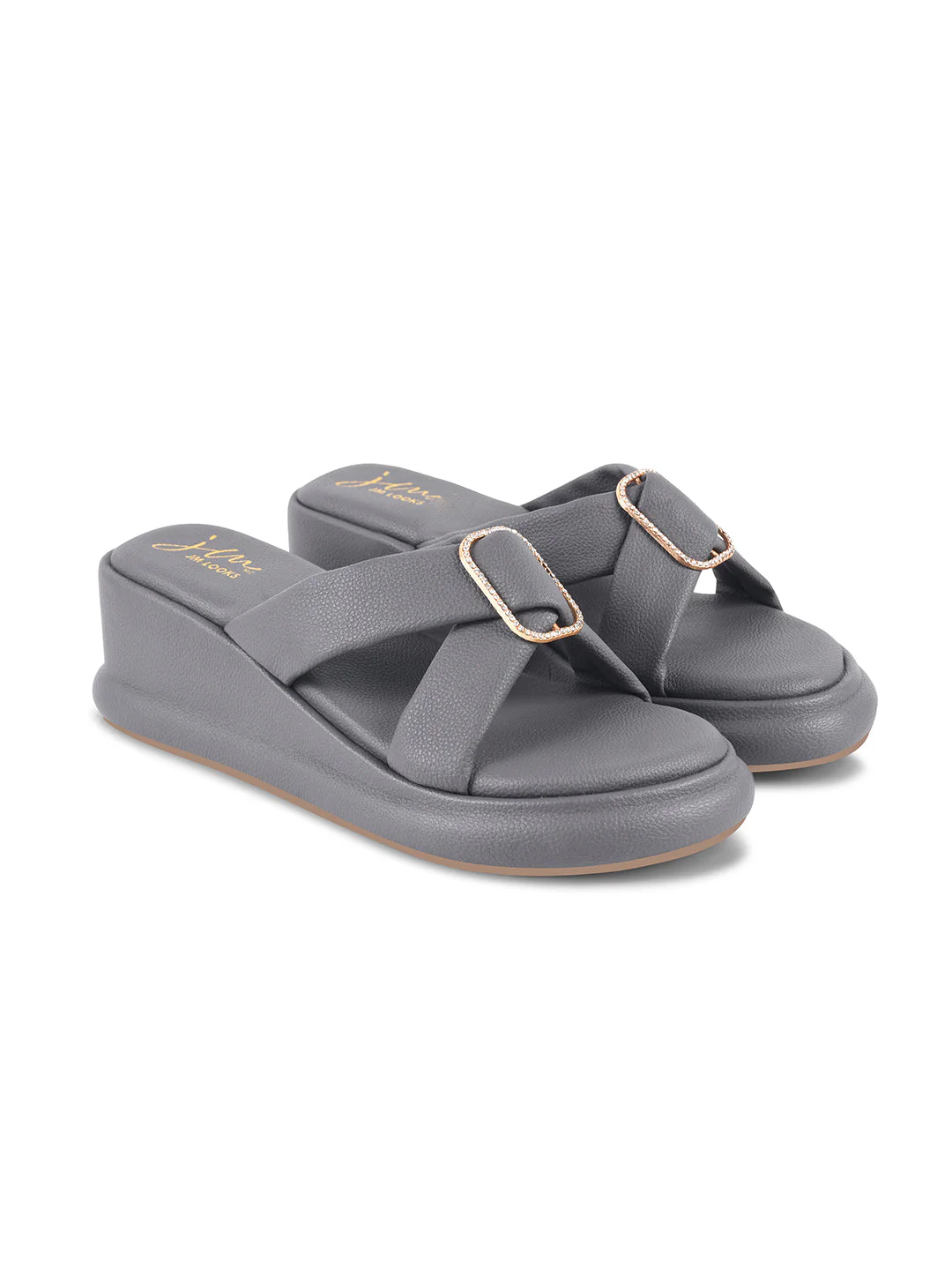 JM Looks Platform Wedge Slides with Buckle - Image 11