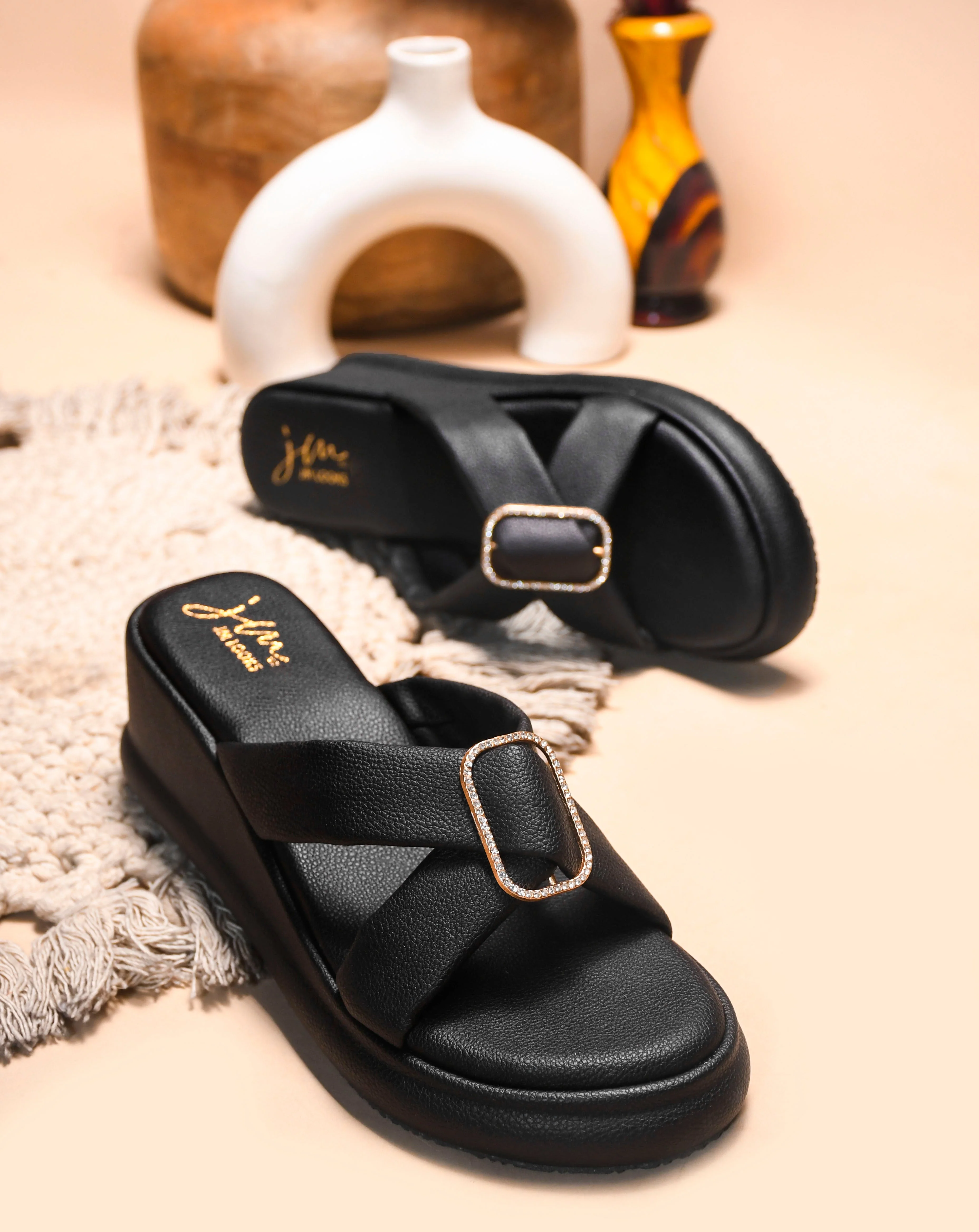JM Looks Platform Wedge Slides with Buckle - Image 15