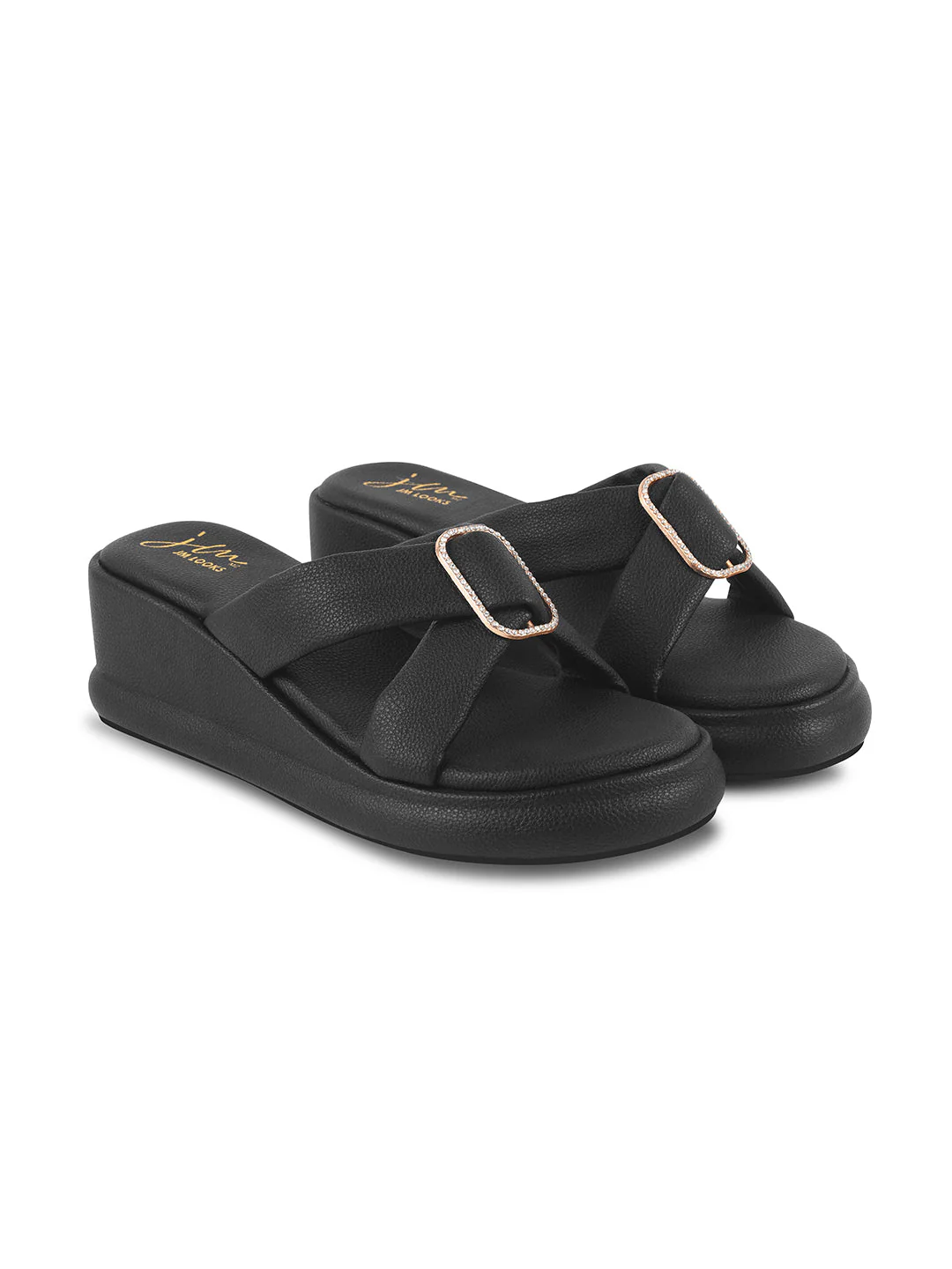 JM Looks Platform Wedge Slides with Buckle - Image 17