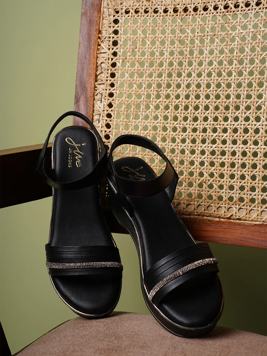 JM Looks Embellished Strap Platform Sandals