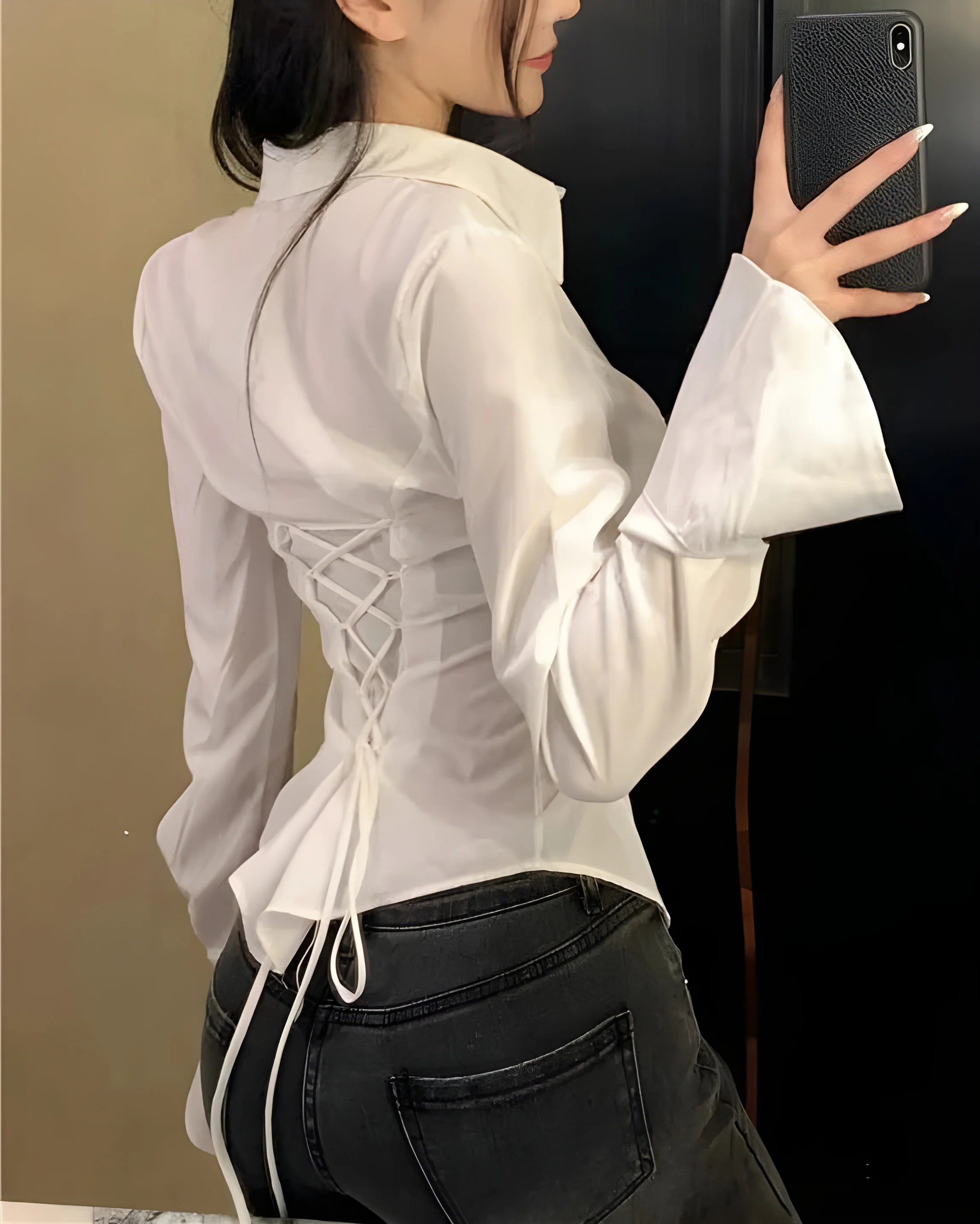 White Fitted Shirt with Back Lace-Up