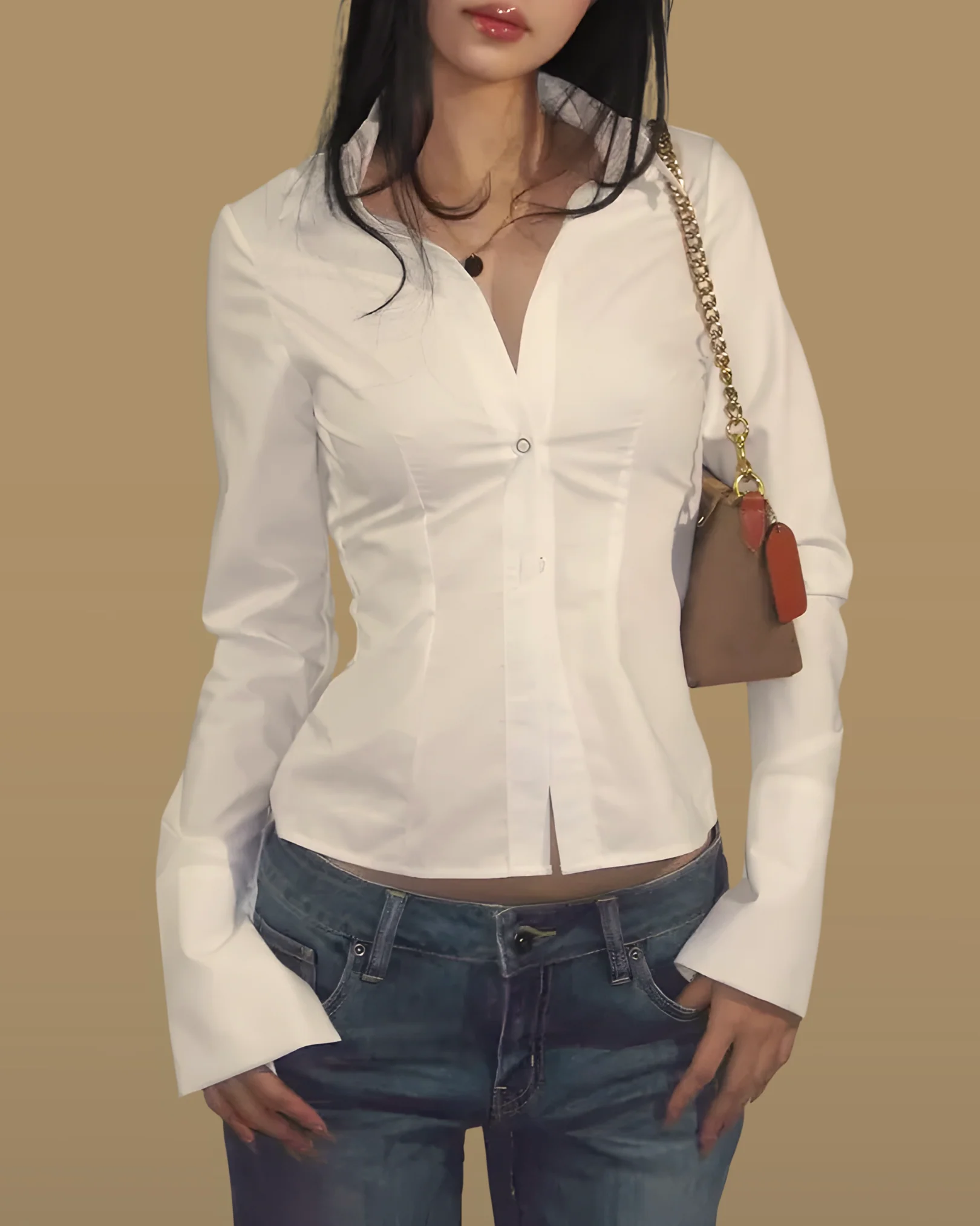 White Fitted Shirt with Back Lace-Up - Image 3