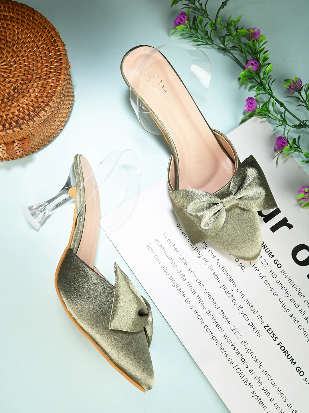 Women Kitten Heeled Sandals with Bow Applique - Image 7