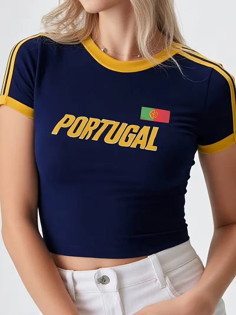 Women'S Short Top, Portugal Jersey, Round Neck T-Shirt - Image 6